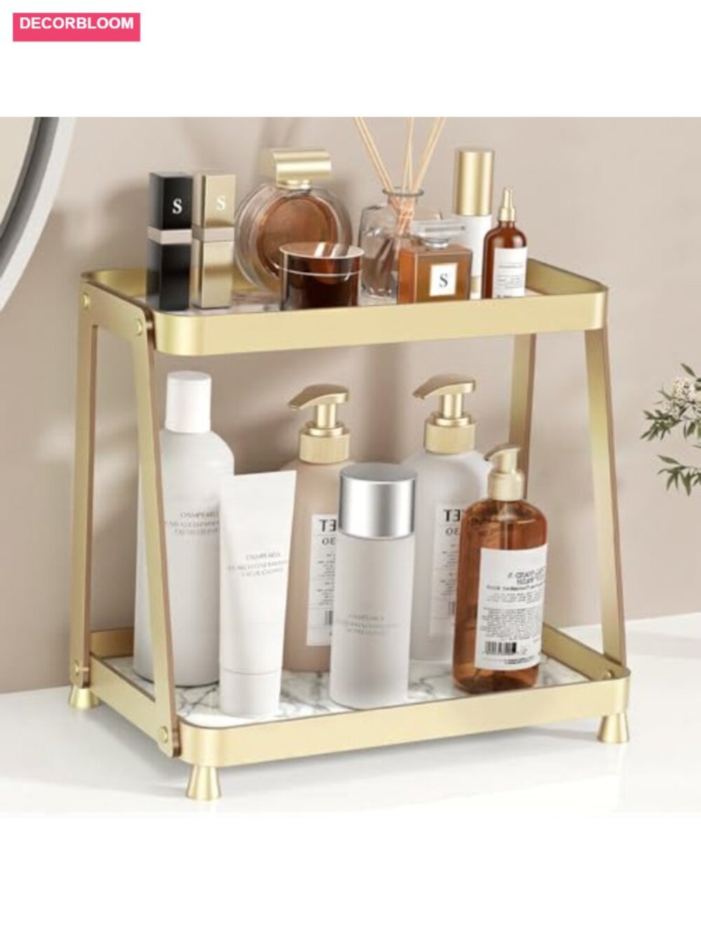 Gold Two-Tier Vanity Organizer Shelf